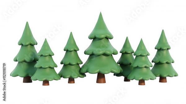 Obraz Stylized Evergreen Trees Illustration with Transparent Background for Design and Decor Projects