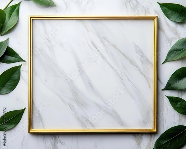 Fototapeta Engraved marble photo frames with intricate gold borders, an elegant reminder of the special wedding day