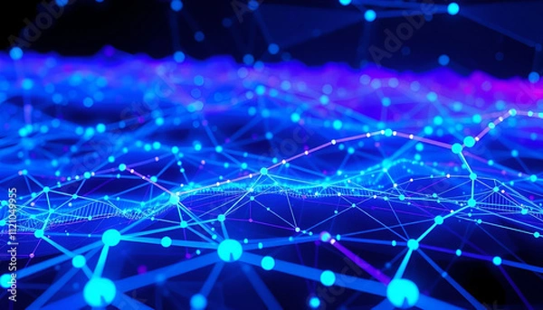 Obraz Digital world concept with 3D holographic networks and vibrant color schemes of blue and purple.