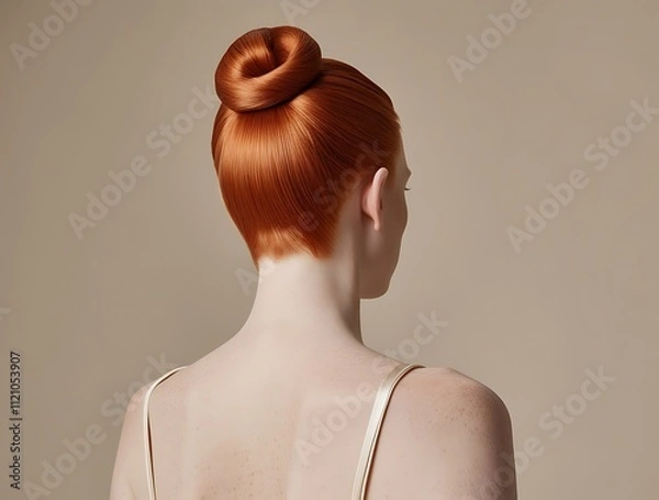 Obraz Red head woman back view with beautiful and unique hair style, modeling and fashion