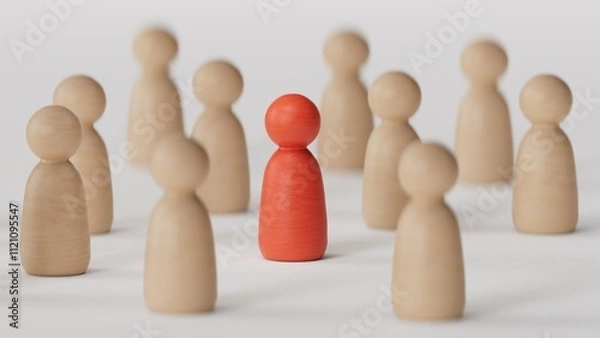 Fototapeta Business team leadership with one person standing out from the crowd with motivation speech concept.3D rendering on white background.