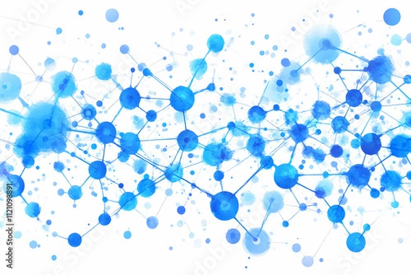 Obraz Abstract watercolor illustration of interconnected blue circles, representing networks, connections, or molecular structures; ideal for science, technology, or business contexts.