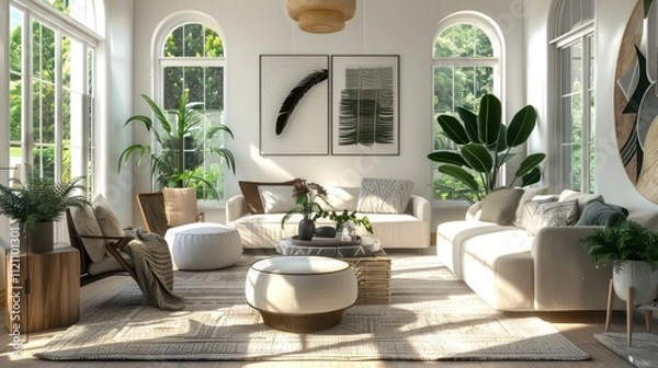 Fototapeta living room design concept featuring a modern style with green plants.