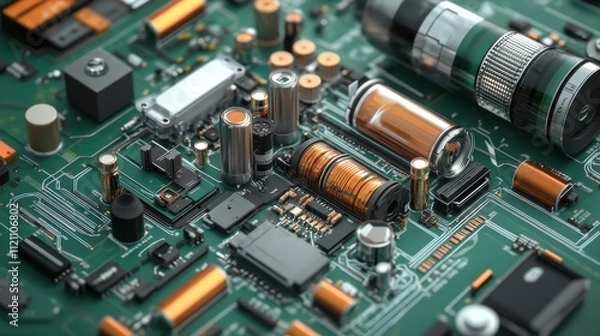Fototapeta Closeup Detailed Circuit Board Components Electronic Hardware, Technology, Microchips