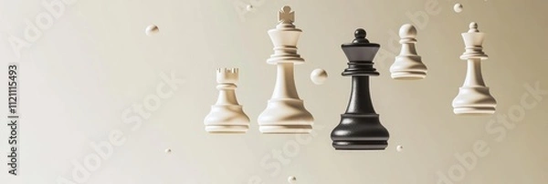 Fototapeta A minimalistic depiction of chess pieces floating in a soft background.