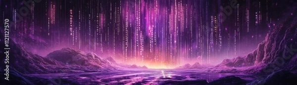 Fototapeta Stunning cosmic aurora display over tranquil ocean serene landscape digital art environment mystical viewpoint