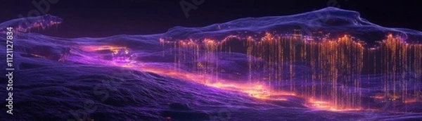 Obraz Vibrant light cascade alien landscape digital art cosmic environment aerial view futuristic concept for seo impact