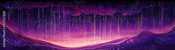 Obraz Spectacular nightfall over rolling hills digital art serene landscape dreamy atmosphere wide-angle view nature's beauty