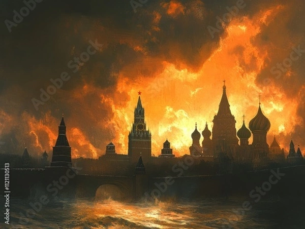 Obraz Dramatic sunset over historical architecture moscow digital art urban landscape artistic viewpoint cultural significance