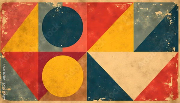 Fototapeta Layered Risograph Colors with Geometric Patterns