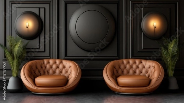 Fototapeta a vector design of a stylish living room with chocolate brown furniture and soft cushions