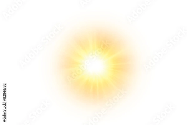 Fototapeta The yellow sun a flash a soft glow without departing rays star flashed with sparkles.