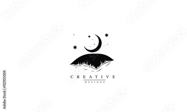 Fototapeta pillow bed with night moon star logo vector black icon symbol graphic design illustration white background