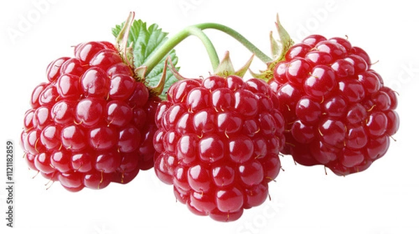 Obraz [Cluster of fresh red raspberries] Fresh Red Raspberries Cluster - Close-up of Juicy Berries on Dark Background