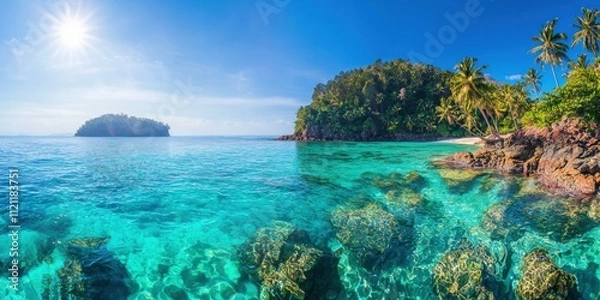 Obraz Vibrant tropical beach exploration exotic island nature photography serene seascape aerial perspective paradise concept