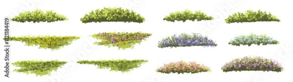 Fototapeta Vertor set of spring blossom tree,blooming plants side view  for landscape elevation and section,eco environment concept design,watercolor shrub illustration,colorful season