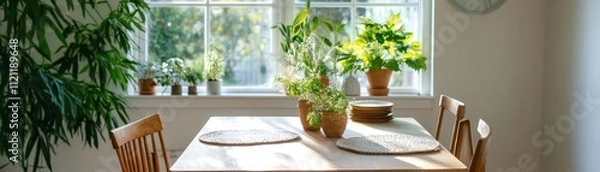 Fototapeta Whimsical cottagecore decor: A quaint dining table adorned with charming details and rustic elegance.