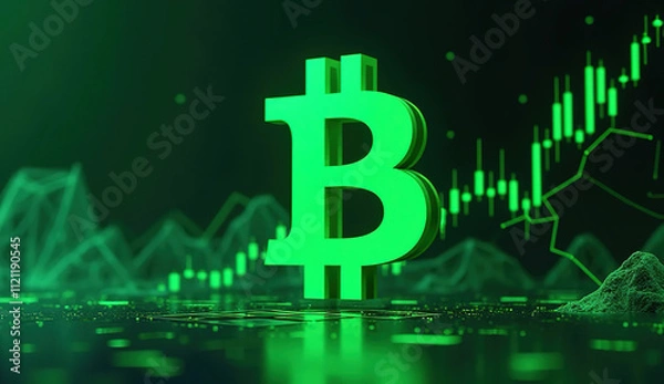 Obraz Letter B. Bitcoin with green chart pattern concept Background