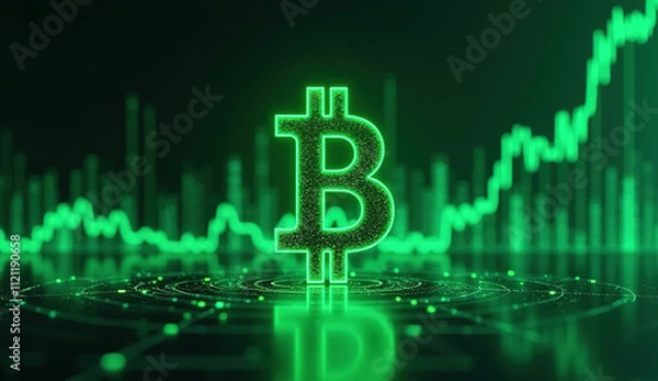 Obraz Letter B. Bitcoin with light green chart pattern Background