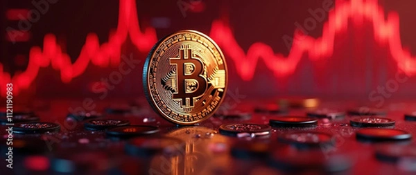Obraz Cryptocurrency Bitcoin With Red Chart Background