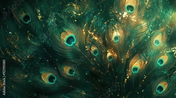 Fototapeta peacock feathers, each plume glistening in rich hues of emerald, gold, and turquoise.