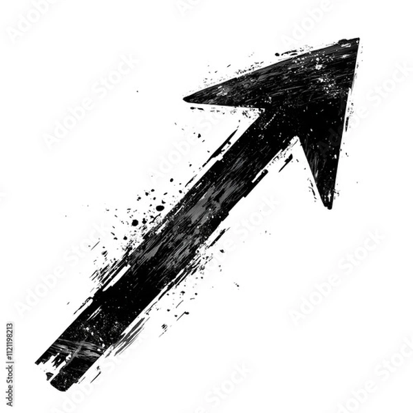 Obraz 【グランジデザイン】力強い上昇矢印の手描きアート｜モノクロで表現するダイナミックなブラシストローク｜抽象的でアーティスティックな方向性のグラフィック｜クリエイティブな書道風デザイン要素【モダンイラスト・デジタルアート】