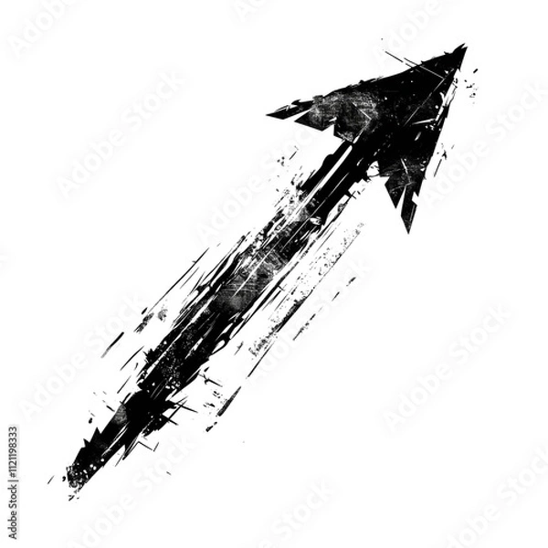 Obraz 【グランジデザイン】力強い上昇矢印の手描きアート｜モノクロで表現するダイナミックなブラシストローク｜抽象的でアーティスティックな方向性のグラフィック｜クリエイティブな書道風デザイン要素【モダンイラスト・デジタルアート】