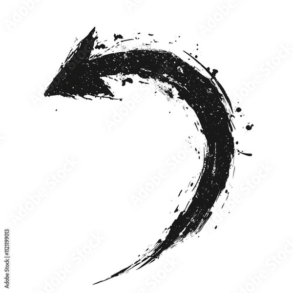 Obraz 【グランジデザイン】力強い上昇矢印の手描きアート｜モノクロで表現するダイナミックなブラシストローク｜抽象的でアーティスティックな方向性のグラフィック｜クリエイティブな書道風デザイン要素【モダンイラスト・デジタルアート】