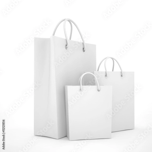 Fototapeta Paper Shopping Bags isolated on white background. 3d rendering.