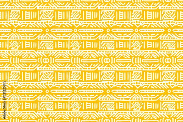 Obraz Seamless tribal african yellow and white pattern background