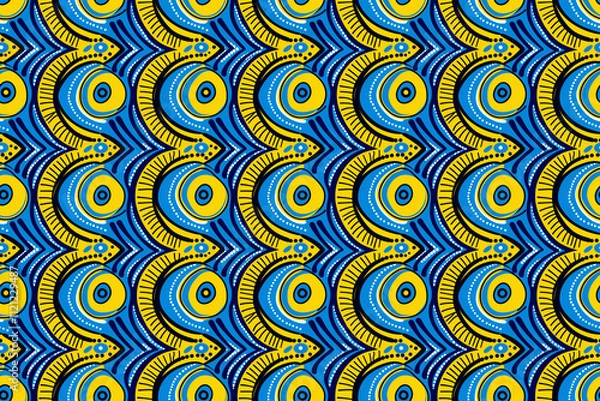 Obraz Seamless blue and yellow african wax cloth style pattern