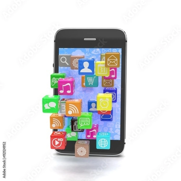 Fototapeta icon app fall in smart phone. 3d rendering.
