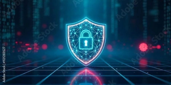 Fototapeta 3D Cybersecurity Concept with Glowing Digital Shield