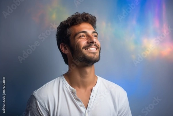 Obraz A man with a beard and a white shirt is smiling