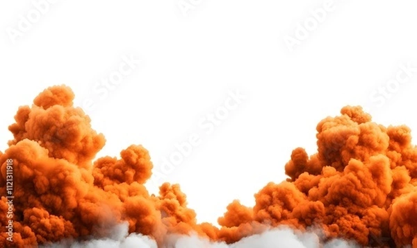 Obraz Voluminous Orange Smoke Clouds Emanating Over a White Background Creating a Dramatic and Captivating Scene for Creative and Artistic Uses