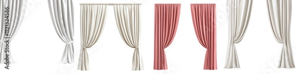 Fototapeta Elegant curtains in various colors and styles for stage settings, isolated on transparent background.