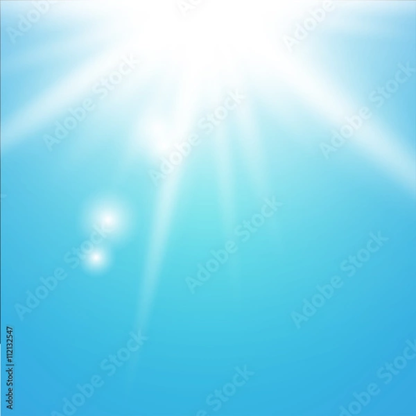 Obraz Sun with lens flare on blue background