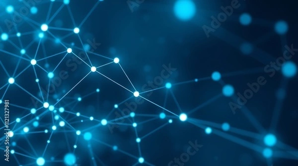 Fototapeta Abstract Blue Network: A captivating abstract background with a network of glowing dots and lines on a deep blue background. The image evokes a sense of connectivity, technology, and innovation.  