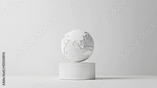 Fototapeta A minimalist white globe against a clean, white background, symbolizing global unity and simplicity. the image offers plenty of copy space for adding text or graphics. minimalist backgrounds. 