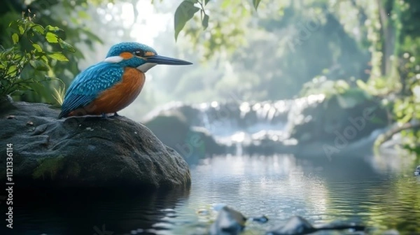 Fototapeta Kingfisher, alcedo atthis. wildlife. Ultra realistic. Photorealistic hypermaximalist hyper realistic fine detail
