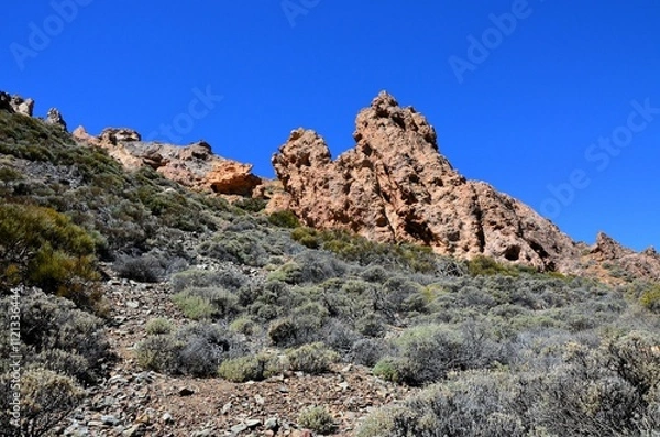 Obraz Scenic view of volcanic rock formations in desert during sunny day, Teide National Park, Tenerife