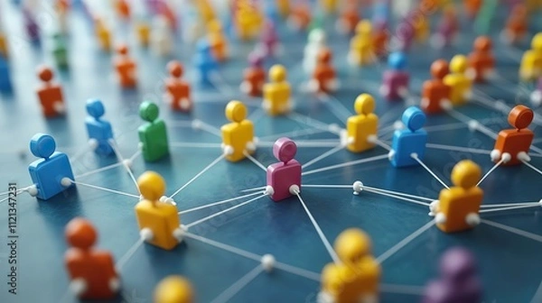 Fototapeta A network of blocks with human icons interconnected, symbolizing social networks and individual social circles