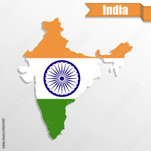 Fototapeta India map with flag inside and ribbon