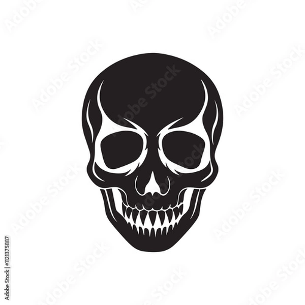 Fototapeta skull silhouette, black and white silhouette, vector and illustration