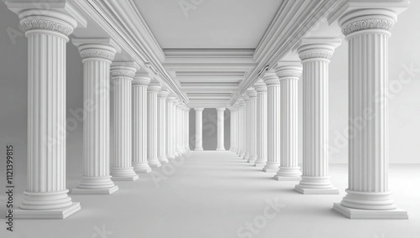 Fototapeta Greek architecture corridor with symmetrical classical pillars