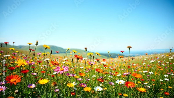 Obraz Vibrant Field Of Wildflowers Swaying In The Breeze