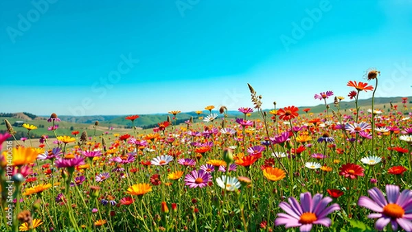 Obraz Vibrant Field Of Wildflowers Swaying In The Breeze