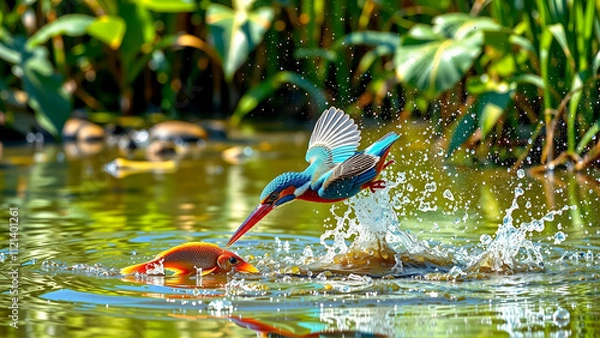 Obraz Colorful Kingfisher Diving Into A Pond