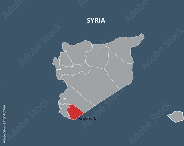 Fototapeta Illustrative Map Highlighting Suwayda Region Within Syria's Political Boundaries