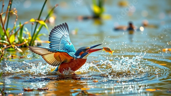 Obraz Colorful Kingfisher Diving Into A Pond